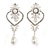 Bridal/ Wedding Stunning Clear Crystal/ CZ Faux Pearl Chandelier Clip On Earrings In Silver Plating - 55mm L