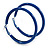 Large Blue Enamel Hoop Earrings In Silver Tone - 60mm Diameter