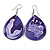 Purple/ White Teardrop Wood Drop Earrings - 60mm Long