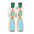 Aqua Blue/ Teal Enamel Geometric Drop Earrings In Gold Tone Metal - 50mm Long