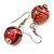 Deep Pink/ Black/ Golden Colour Fusion Wood Bead Drop Earrings with Silver Tone Closure - 40mm Long