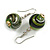 Green/ Black/ Golden Colour Fusion Wood Bead Drop Earrings with Silver Tone Closure - 40mm Long