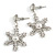 Christmas Crystal, Faux Pearl Snowflake Drop Earrings In Silver Tone - 45mm Long