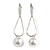 Trendy Loop with Crystal Faux Pearl Bead Drop Earrings In Silver Tone - 70mm Long