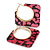 Trendy Black/ Magenta Animal Print Square Acrylic Hoop Earrings In Gold Tone - 45mm Tall - Medium