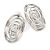 Silver Tone Wire Oval Wavy Drop Earrings - 40mm Tall