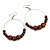 50mm Diameter Brown Wood Bead Hoop Drop Earrings In Silver Tone - 75mm Long