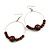 50mm Diameter Brown Wood Bead Hoop Drop Earrings In Silver Tone - 75mm Long