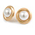 25mm Gold Tone Matt Faux Pearl Bead Button Round Retro Clip On Earrings