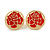 20mm Gold Tone Round with Red Enamel Rose Motif Stud Earrings