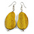 Lucky Beans Antique Yellow Painted Wooden Drop Earrings - 65mm Long