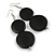 Long Black Painted Double Round Wood Bead Drop Earrings - 8cm L