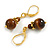 Delicate Tiger Eye Beaded Drop Earrings in Gold Tone - 35mm Long