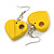 Yellow Cut Out Heart Wooden Drop Earrings - 55mm Long