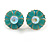 15mm D/ Teal Green Enamel Flower Stud Earrings in Gold Tone