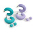 Set of Two Matte Acrylic Hoop and Button Earrings in Lavender/Teal Colours - 35mm Long/ 10mm Diameter