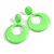 Large Solid Round Glossy Acrylic Dangle Earrings in Bright Green Colour - 85mm Long