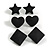 Star/Heart/Diamond Shaped Black Matte Acrylic Stud Earrings - Set Of 3 Pairs