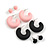 Set of Two Matte Acrylic Hoop and Button Earrings in Pastel Pink/Black Colours - 35mm Long/ 10mm Diameter