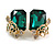 Green Jewel Rose Stude Earrings in Gold Tone - 25mm Tall