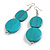 Turquoise Breeze Double Bead Wooden Dangle Earrings – A Whisper of Bohemian Elegance - 85mm Total Length