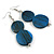 Ocean Drift Double Coin Blue Wooden Dangle Earrings – A Fusion of Nature and Elegance - 85mm Total Length