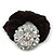 Large Layered Rhodium Plated Crystal Flower Pony Tail Black Hair Scrunchie - Clear/ AB