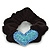 Rhodium Plated Swarovski Crystal 'Asymmetrical Heart' Pony Tail Black Hair Scrunchie - Light Blue