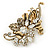 Vintage Inspired Gold Tone, Clear Cz Floral Barrette Hair Clip Grip - 105mm Across