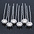 Bridal/ Wedding/ Prom/ Party Set Of 6 Rhodium Plated Crystal Simulated Pearl Flower Hair Pins