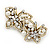 Vintage Inspired White Glass Pearl, Clear Crystal Butterfly Barrette Hair Clip Grip In Antique Gold Tone - 70mm Across