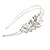 Bridal/ Wedding/ Prom Light Silver Tone Clear Crystal, White Faux Pearl Floral Tiara Headband - Flex