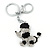 Silver Tone Clear Crystal, Black Enamel 'Dog' Keyring/ Bag Charm -10cm Length