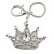 Clear/ AB Crystal Crown Keyring/ Bag Charm In Silver Tone - 10cm L