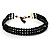 3 Strand Black Glass Bead Choker Necklace (Gold Tone)