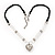 Transparent Glass/Metal Beaded 'Heart' Pendant Necklace On Velour Ribbon - 46cm Length (with 5cm extension