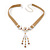Victorian Light Brown Suede Style Diamante Choker Necklace In Silver Tone Metal - 34cm Length with 7cm extension