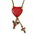 Vintage Inspired Red Enamel Heart, Angel, Cross Charm Necklace In Antique Gold Tone - 36cm L/ 7cm Ext