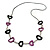 Black/ Purple Oval Bone Bead with Silver Tone Link Black Faux Leather Cord Necklace - 90cm L
