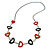 Red/ Black Oval Bone Bead with Silver Tone Link Black Faux Leather Cord Necklace - 90cm L