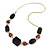 Copper Wire Metal Balls, Black Wood Beads with Gold Cord Necklace - 70cm L
