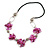 Fuchsia Shell Floral Faux Leather Cord Long Necklace -78cm L