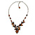 Romantic Glass and Ceramic Bead Heart Pendant Charm Necklace In Silver Tone (Amber Brown, Black) - 64cm L