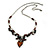 Romantic Glass and Ceramic Bead Heart Pendant Charm Necklace In Silver Tone (Plum, Black) - 64cm L