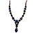 Blue, Black Ceramic Bead with Brown Silk Cords Necklace - 56cm to 80cm Long/ Adjustable