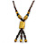 Dusty Yellow Ceramic, Brown Wood Bead with Silk Cords Necklace - 56cm to 80cm Long/ Adjustable