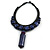 Statement Chunky Bone and Wood Bead with Black Rubber Cord Necklace In Dark Blue/ Violet - 48cm Long