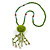 Lime Green Wood, Glass, Sea Shell, Tree Seed Bead with Pom Pom Tassel Long Necklace - 80cm L/ 16cm Tassel