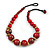 Chunky Colour Fusion Wood Bead Necklace (Red, Gold, Black) - 48cm Long