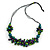 Teal/ Purple/ Lime Green Wood Bead Cluster Black Cotton Cord Necklace - 76cm L/ Adjustable
